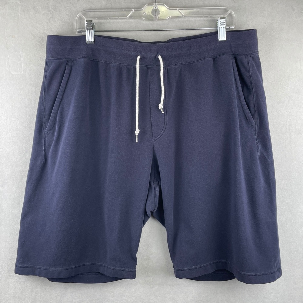 Uniqlo Men XXL Navy Blue Cotton Blend Stretch Sweat Shorts Drawstring 372-405235